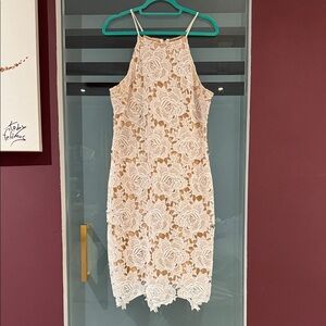 Lulus XL Lace Overlay Dress in Cream